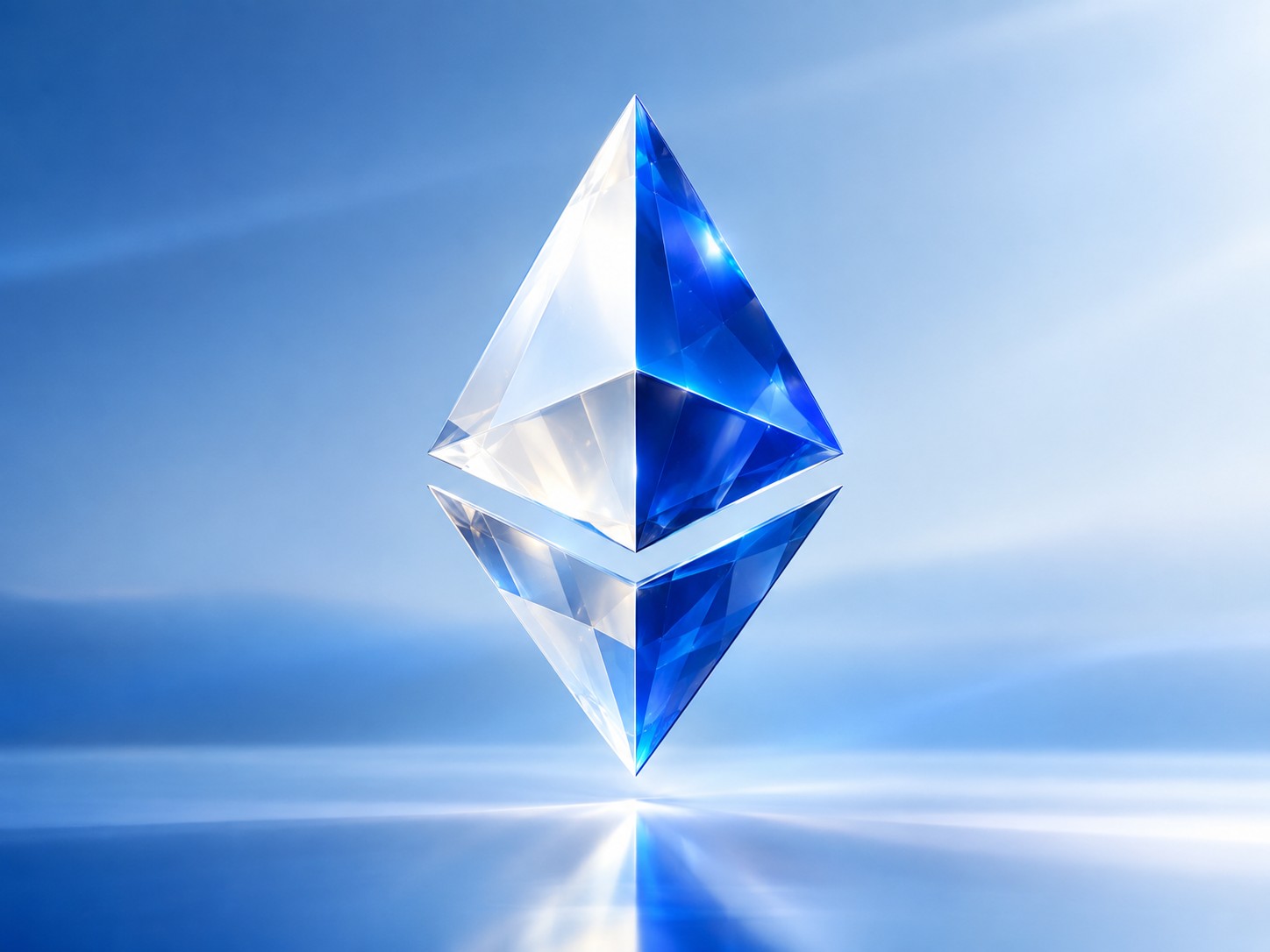 Floating faceted crystal diamond shape in the style of the ethereum symbol